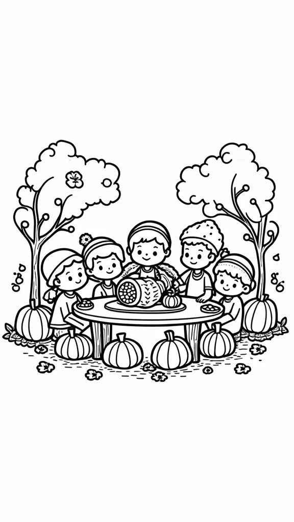 coloriage de Thanksgiving pour enfants pdf gratuit